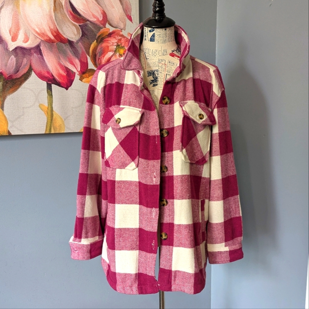 Plaid Pink and White Women's Shacket